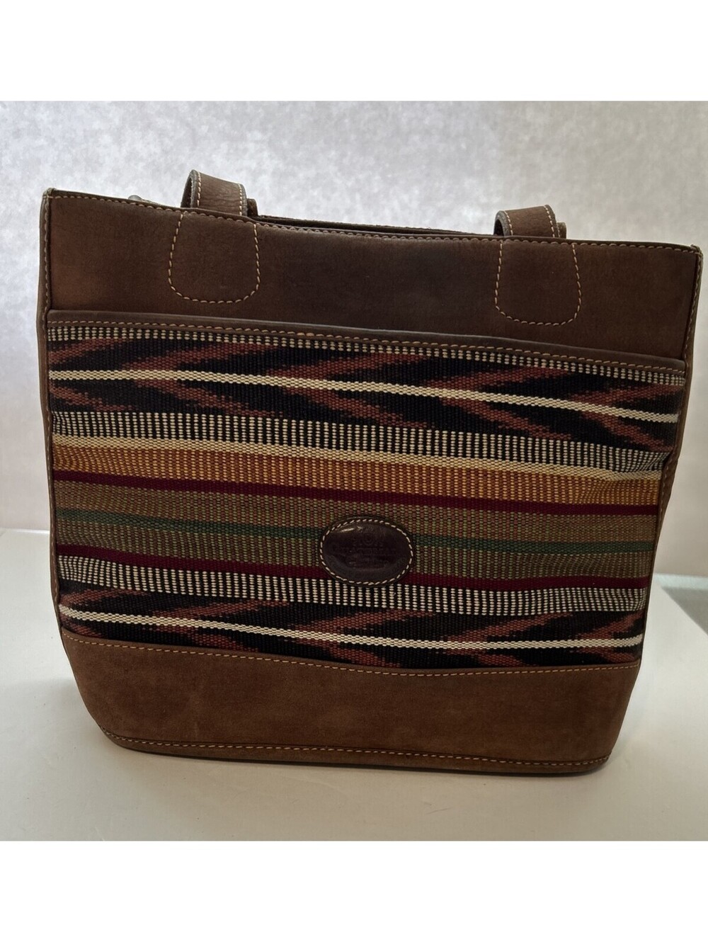 Vintage Guatemala Woven Artisan Shoulder Bag/Handbag W/ Suede Detail - Boho